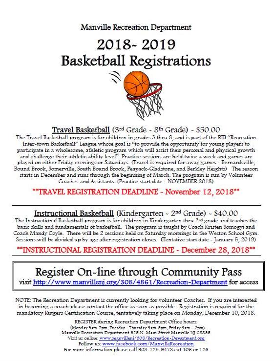2018 - 19 Basketball Programs Registration Flyer