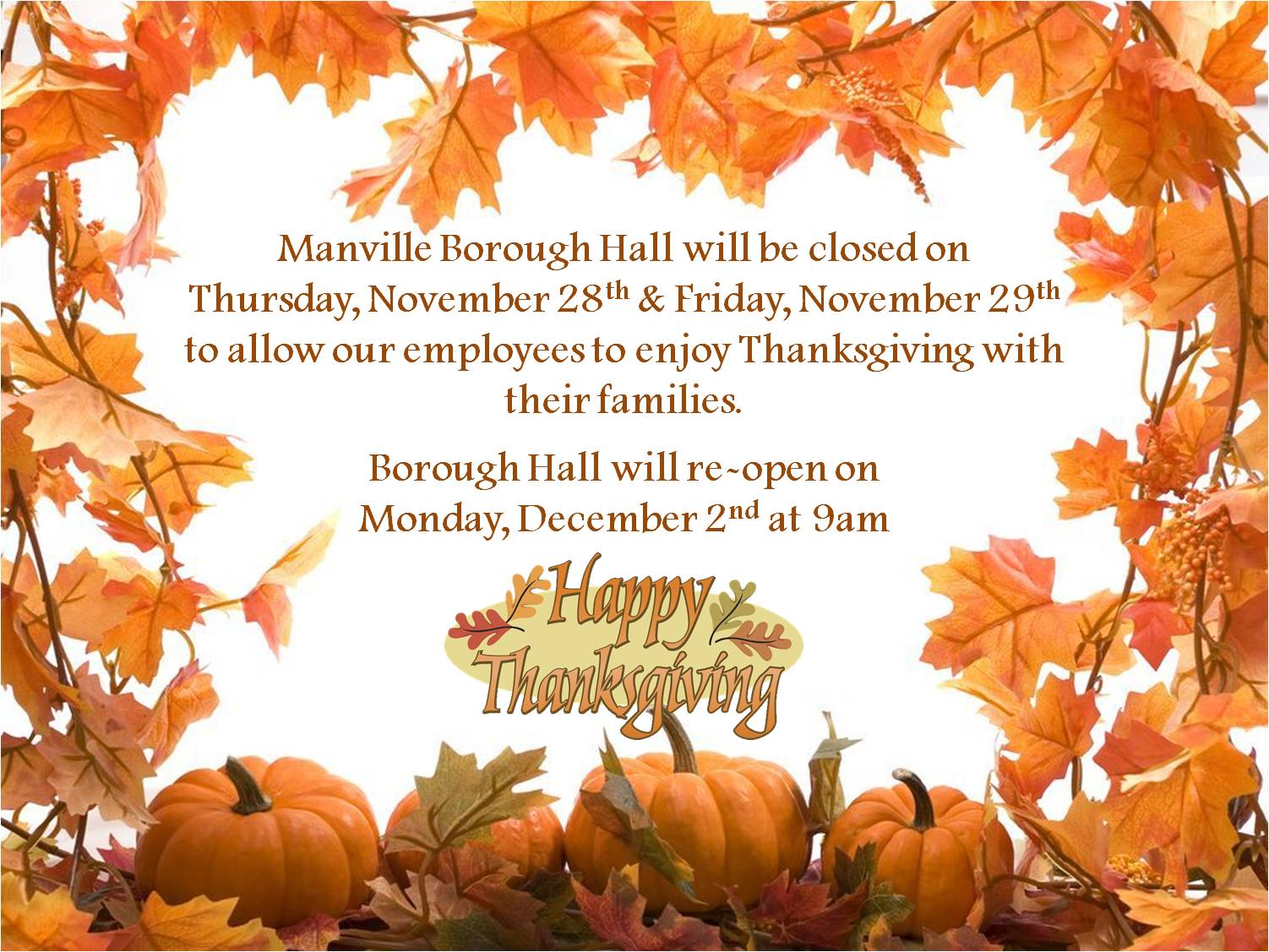 Thanksgiving Closure