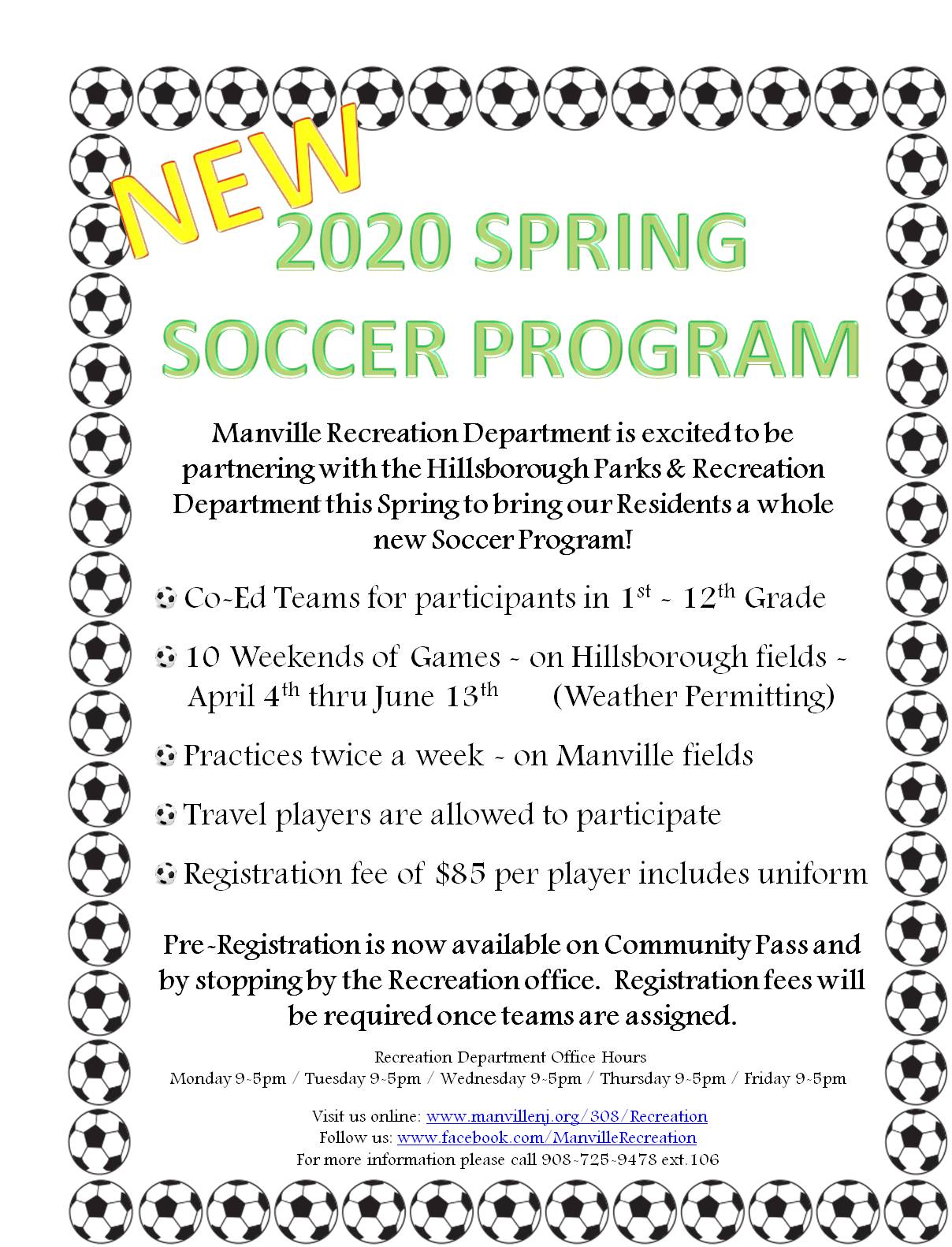 2020 Spring Inter-Town Soccer Flyer