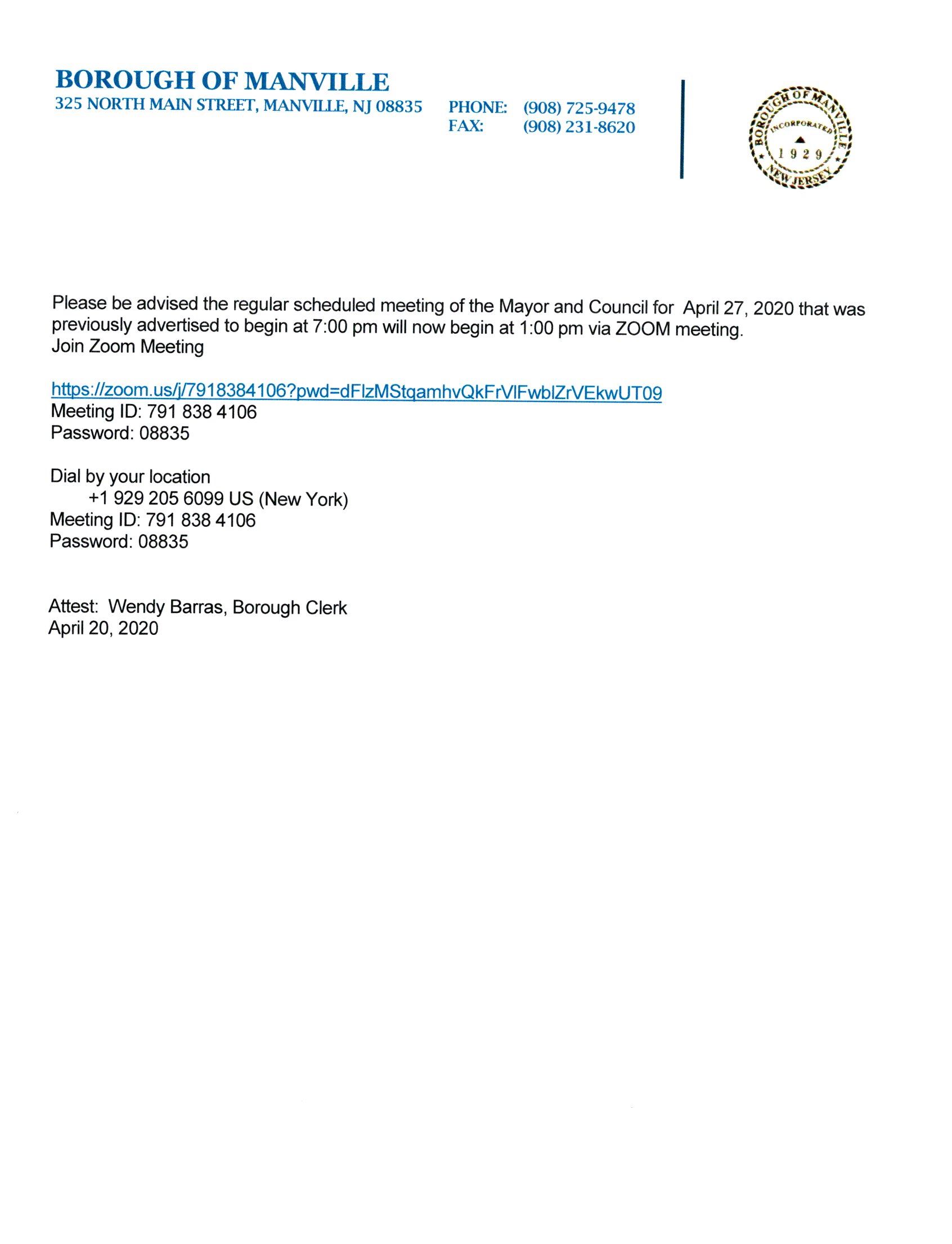 Council Meeting Time Change