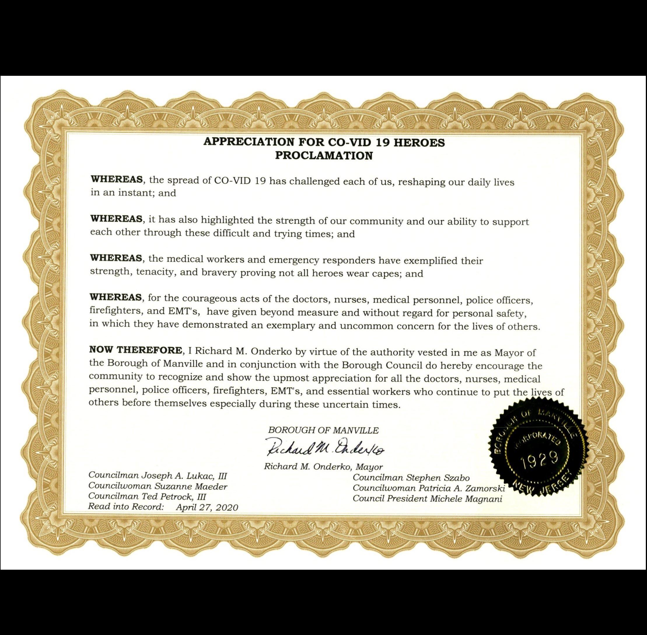 CO-VID Heroes Proclamation