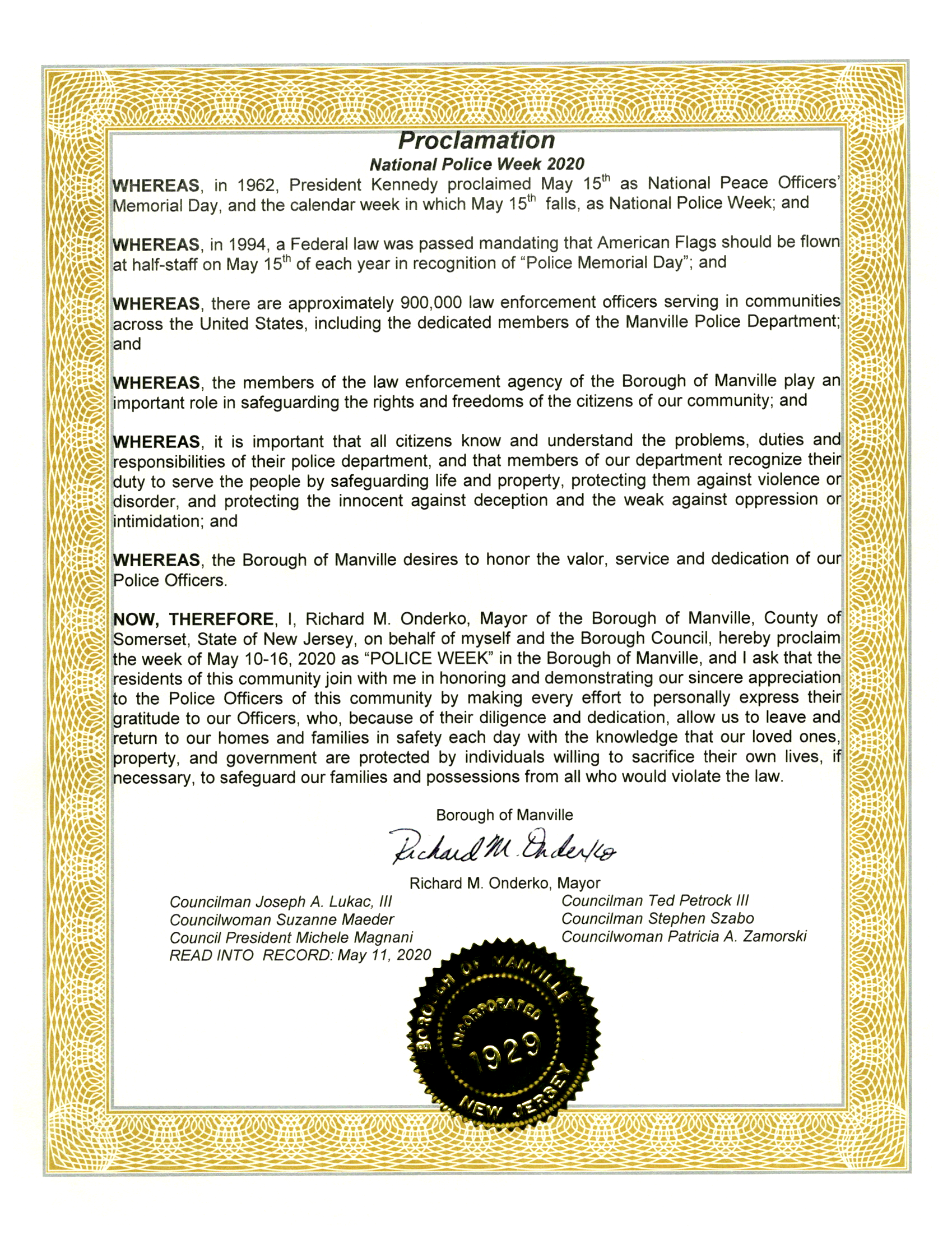 Police Week 2020 Proclamation