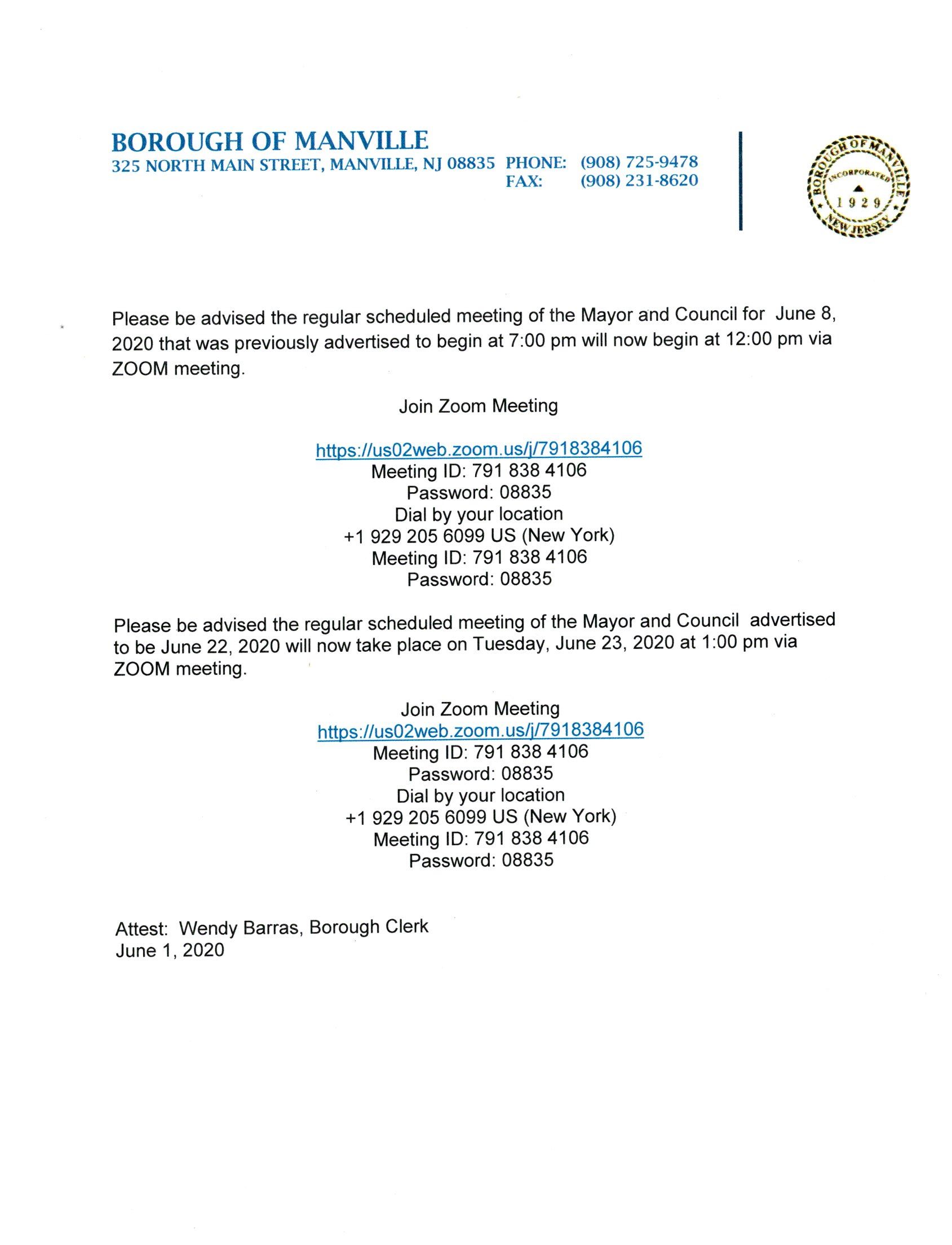 Mayor and Council Meeting Time Change