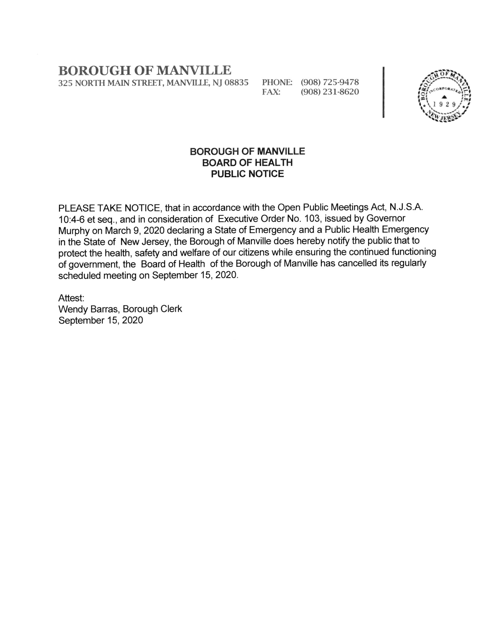 Board of Health Meeting Cancel_9-15-20