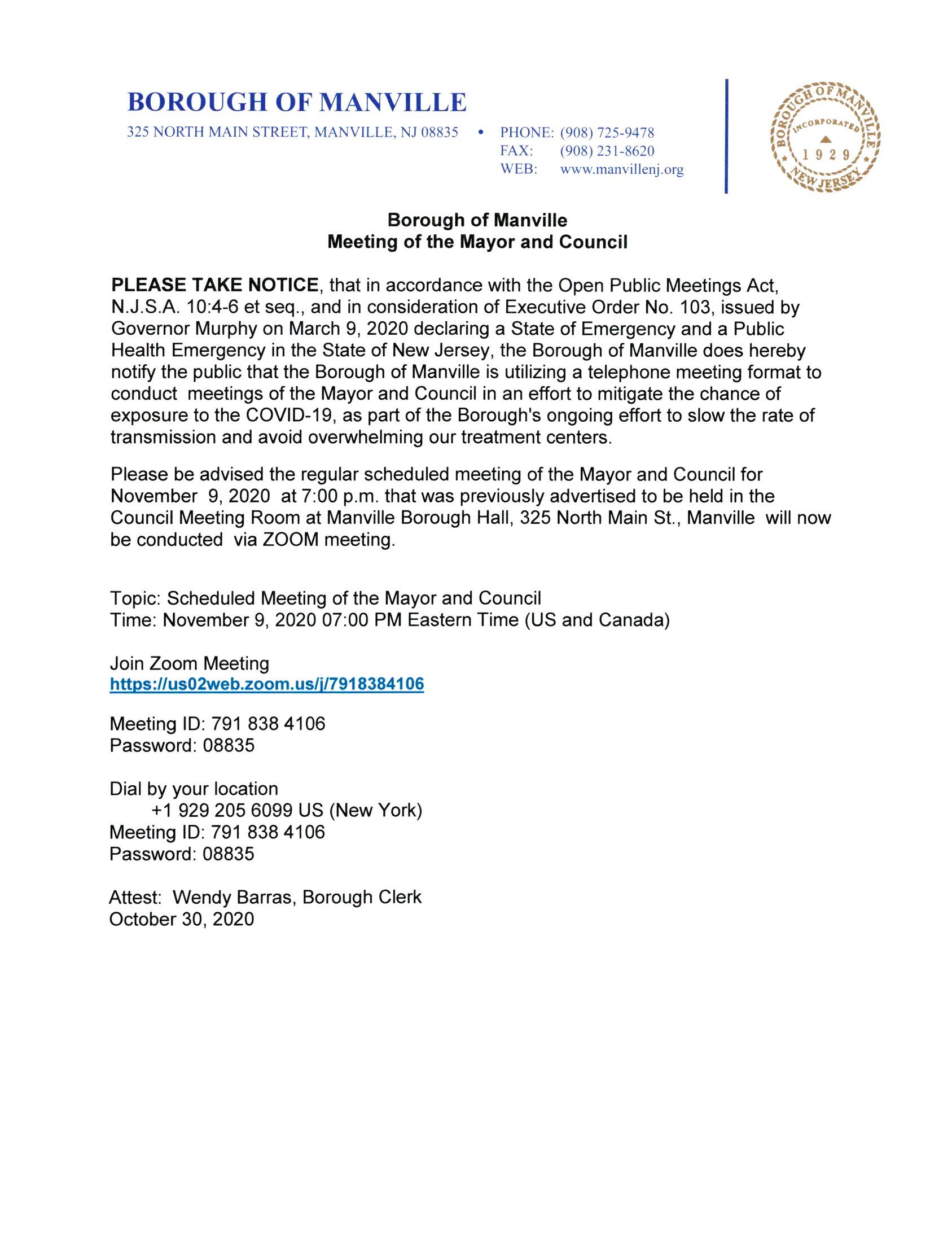 Council Meeting November 9th