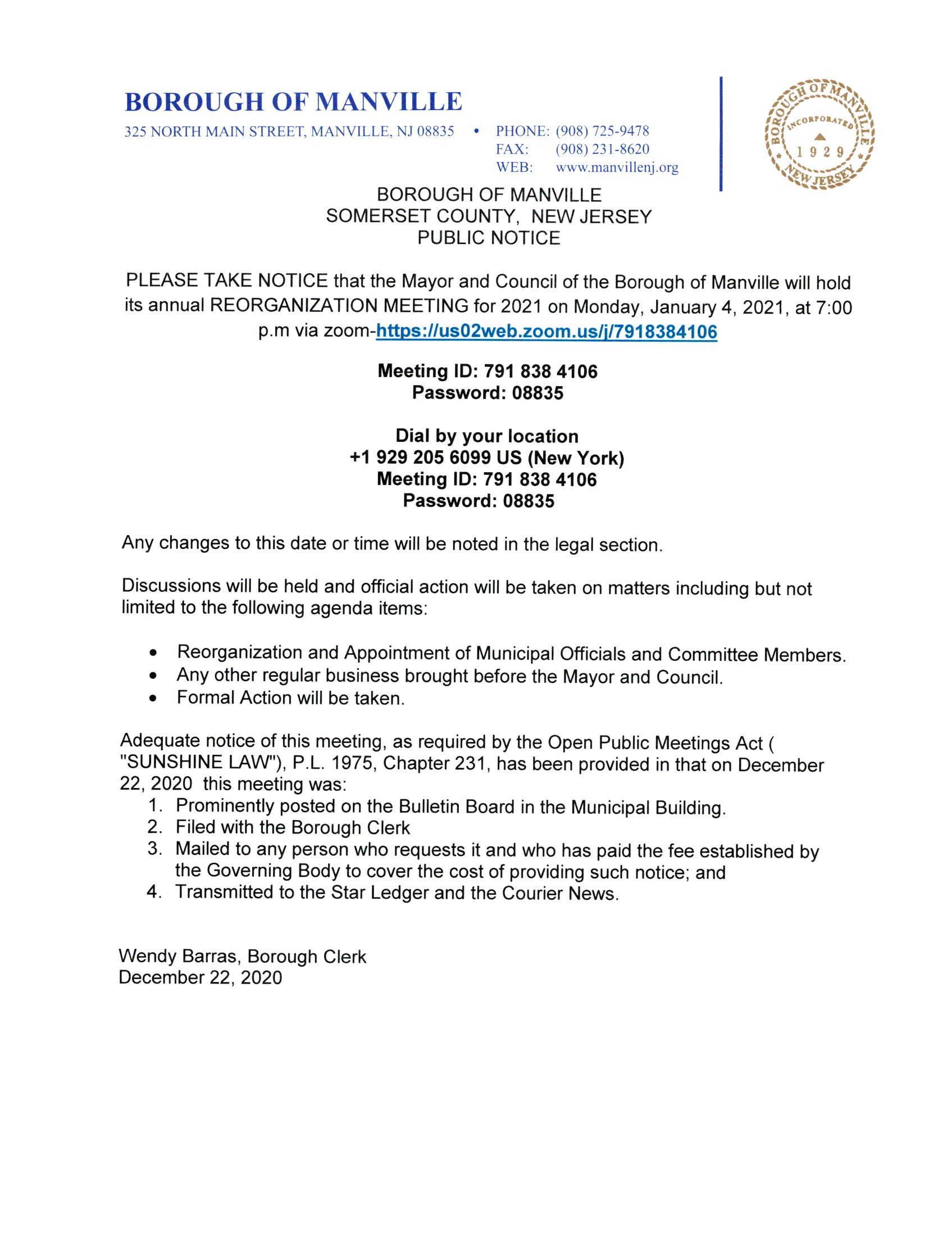 2021 Reorganization Notice