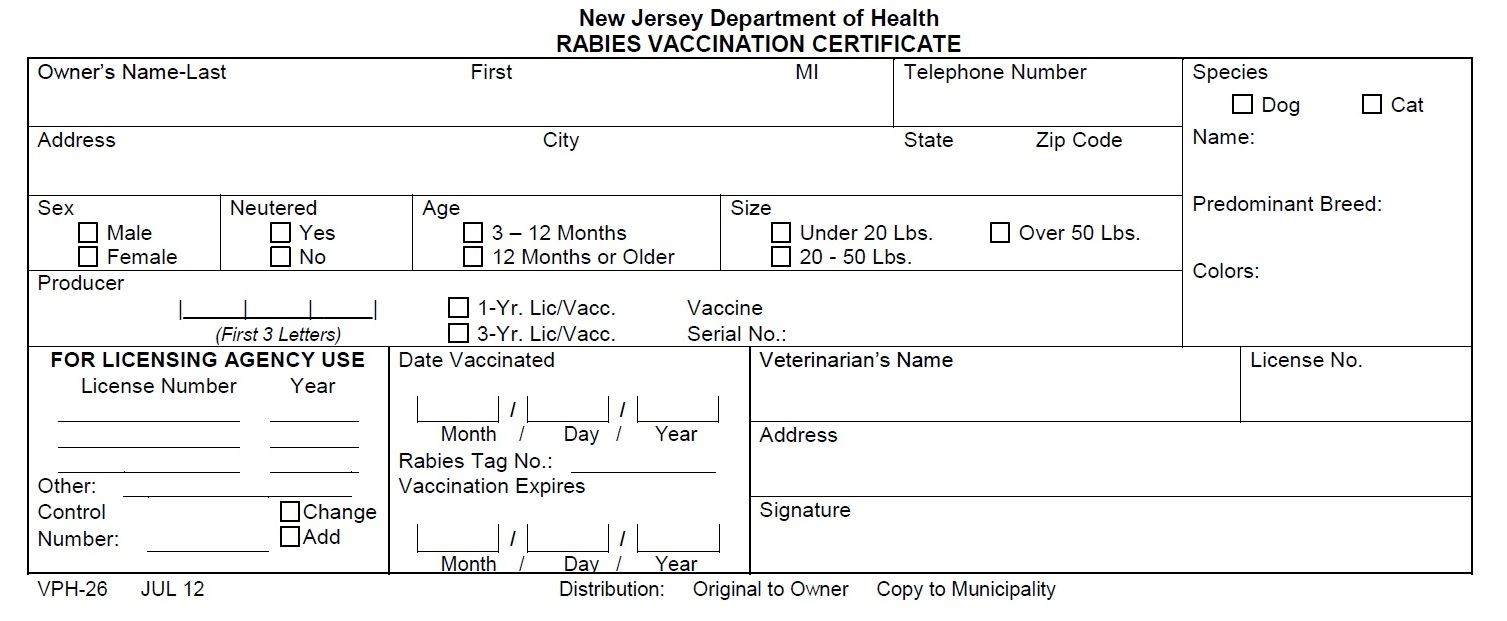 Rabies vaccination form