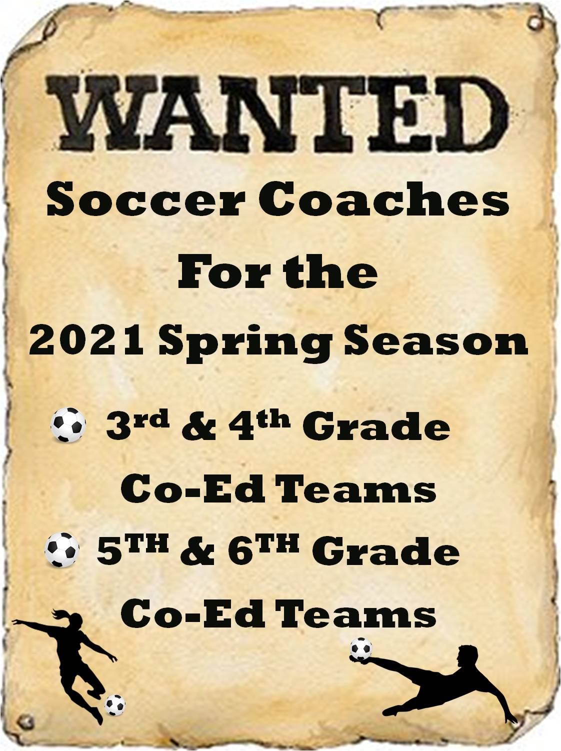 Wanted Spring 2021 Soccer Coaches