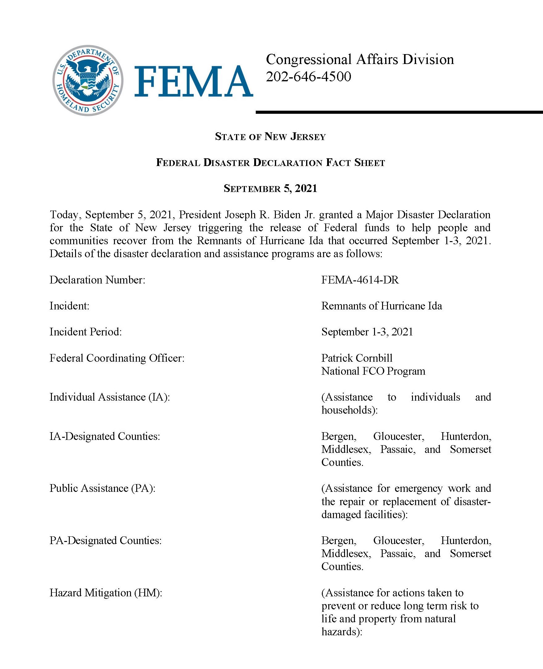 Federal Disaster Declaration