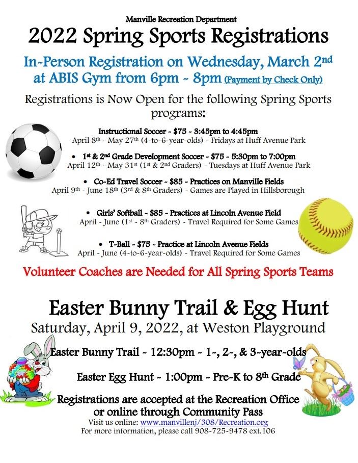 2022 Spring Sports Registrations flyer Rev1
